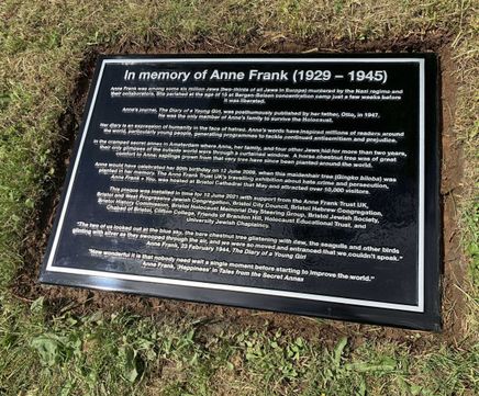 Cast resin plaque in memory of Anne Frank