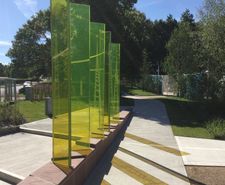 Glass and steel light sculptures for science garden