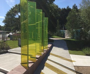 Glass and steel light sculptures for science garden