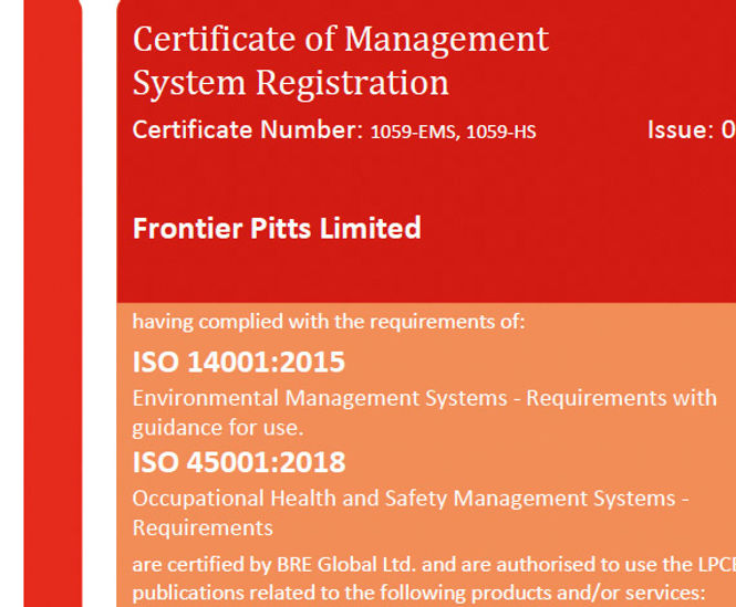 Frontier Pitts achieve Integrated Management System