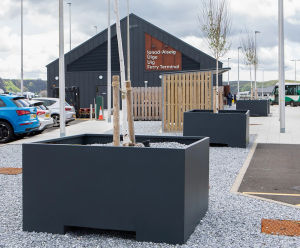 Marine grade tree planters complete the new Uig Skye Ferry Terminal