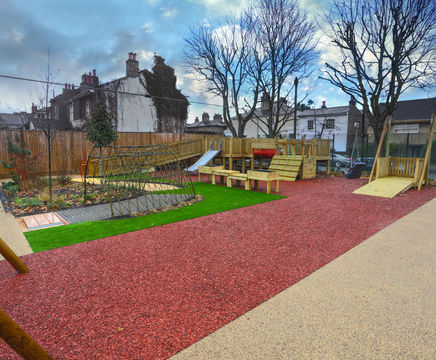 Rubber mulch safety surfacing for play areas