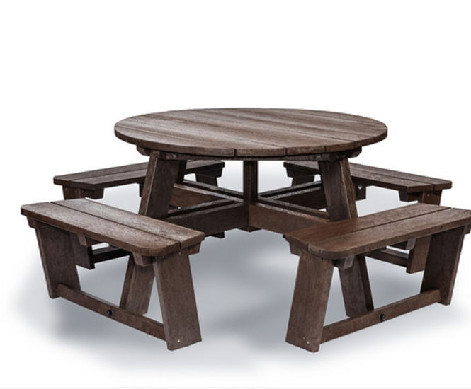 Family Hero - round recycled plastic picnic table with seats (8 people)