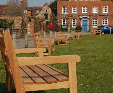 Vandal-resistant iroko park benches, Salisbury Cathedral