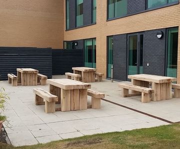 Robust green oak picnic suites for Nike's UK head office