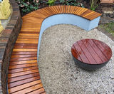 Bespoke curved iroko wall seat - on this page