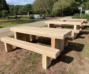Cranham - green oak picnic table and bench set