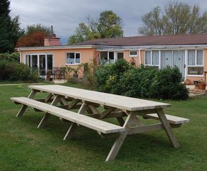 A-Frame treated redwood picnic table and bench set - 4m