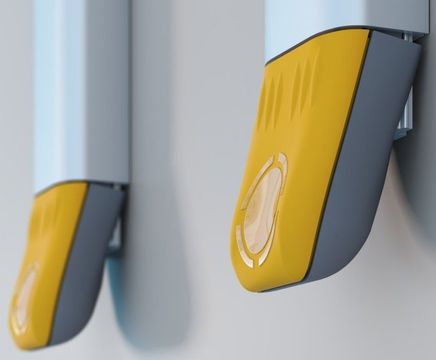 Corporate colours in shower room with yellow Duso