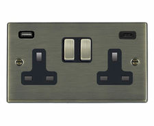 2-gang switched sockets with USB charging capability