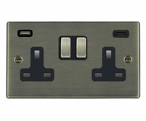 2-gang switched sockets with USB charging capability