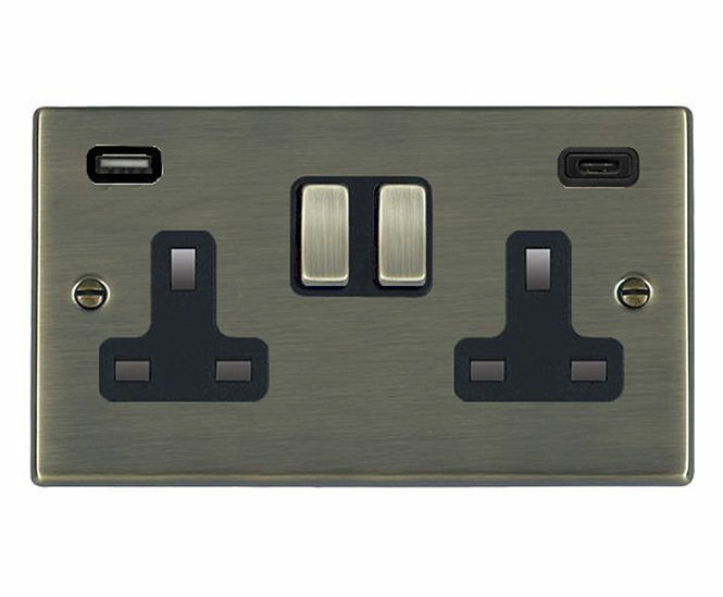 2-gang switched sockets with USB charging capability