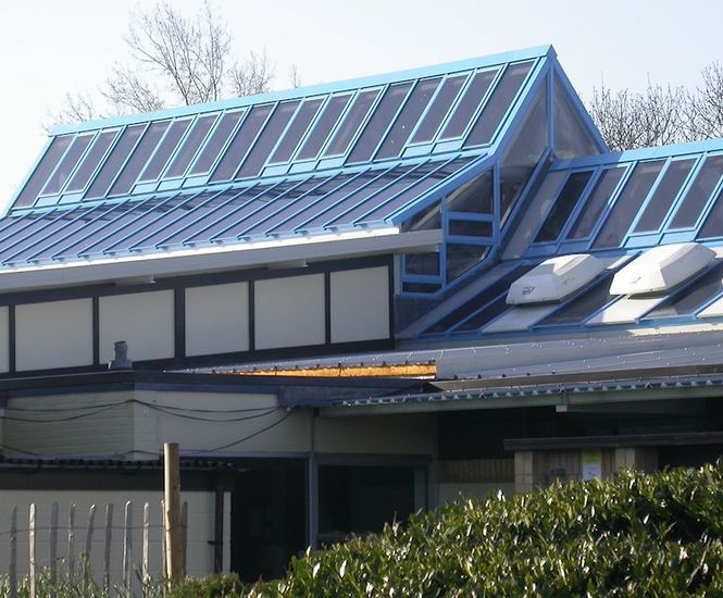Patent glazing system with solar control for school