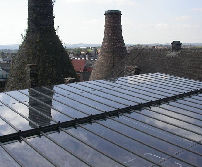 Skyline Box patent glazing installation – Roslyn Works