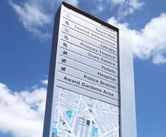 Brushed stainless steel wayfinding for Clacton-on-Sea