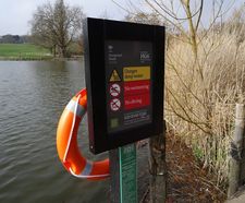 Information panels and warning signs for swimming ponds