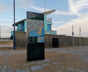 Contemporary wayfinding signage scheme for coastal town
