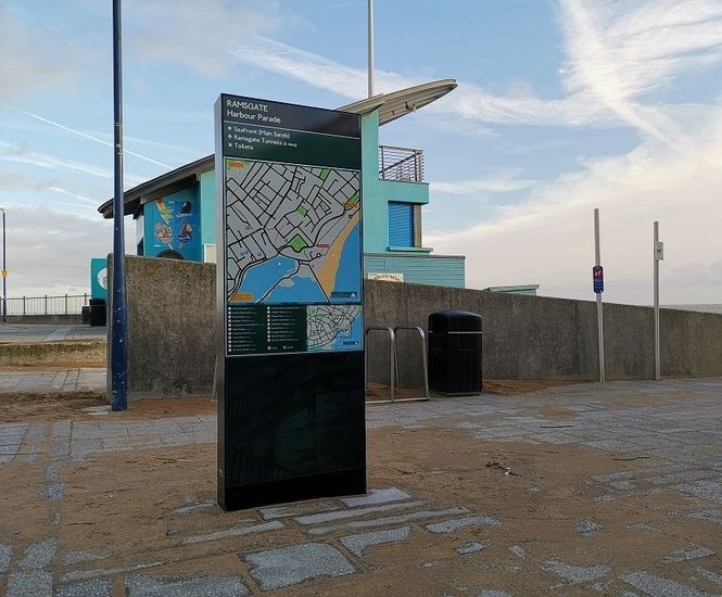 Contemporary wayfinding signage scheme for coastal town