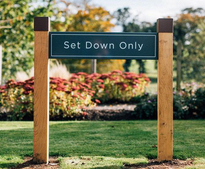 Grenadier Badging Sign - oak and aluminium outdoor signage