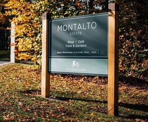 Grenadier Entrance Sign - oak and aluminium outdoor entrance signage