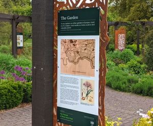 Corten steel interpretation signage for botanical garden