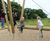 Triple Beam Swing - larch wood playground swing for group play 4