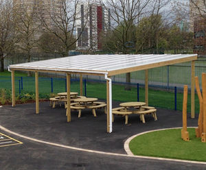 Timber-framed canopy with polycarbonate roof