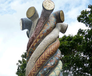 Entwined Histories mosaic sculpture, Poplar