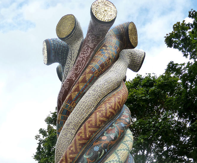 Entwined Histories mosaic sculpture, Poplar