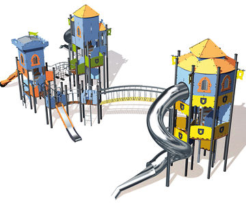 Triple Tower - large steel play structure with slides & climbing activities