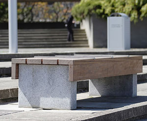 s56 - stone, galvanised steel and timber bench