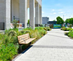 Cycle parking and seating for rooftop residential development, London