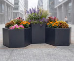 Rava - hexagonal steel planters and benches for outdoor spaces