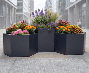 Rava - hexagonal steel planters and benches for outdoor spaces